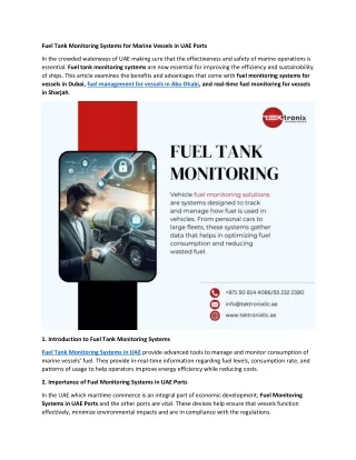 Fuel Tank Monitoring Systems for Marine Vessels in UAE Ports