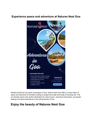 Experience peace and adventure at Natures Nest Goa