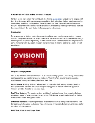 Cool Features That Make Vision11 Special
