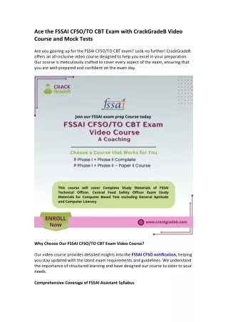 Ace the FSSAI CFSOTO CBT Exam with CrackGradeB Video Course and Mock Tests