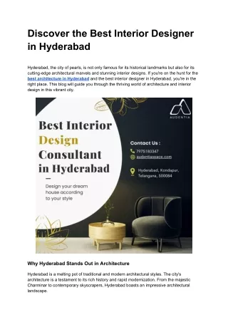 Discover the Best Interior Designer in Hyderabad