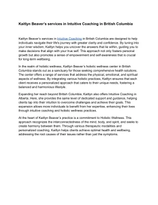 Kaitlyn Beaver’s services in Intuitive Coaching in British Columbia