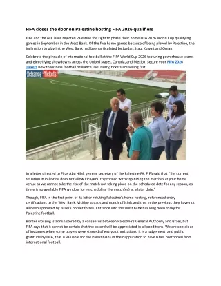 FIFA closes the door on Palestine hosting FIFA 2026 qualifiers