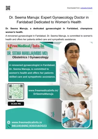 Dr. Seema Manuja Expert Gynaecology Doctor in Faridabad Dedicated to Women's Health