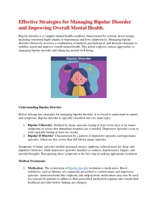 Effective Strategies for Managing Bipolar Disorder and Improving Overall Mental Health