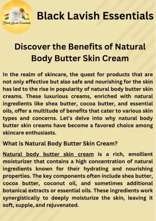 Discover the Benefits of Natural Body Butter Skin Cream