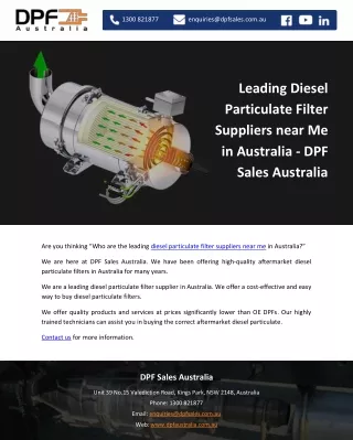 Leading Diesel Particulate Filter Suppliers near Me in Australia - DPF Sales Aus