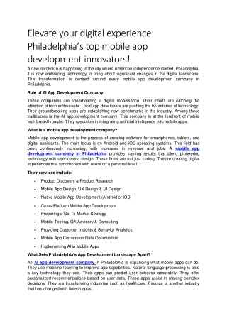 Elevate your digital experience: Philadelphia’s top mobile app development