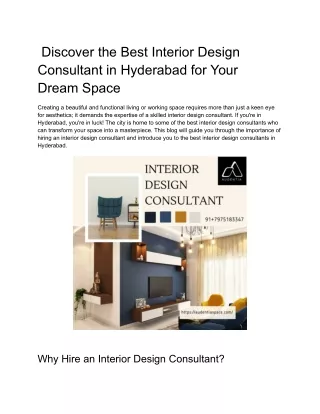 Discover the Best Interior Design Consultant in Hyderabad for Your Dream Space