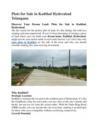 Plots for Sale in Kadthal Hyderabad Telangana