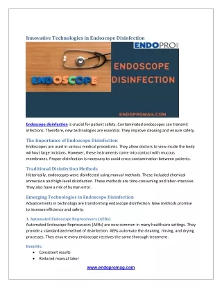 Innovative Technologies in Endoscope Disinfection