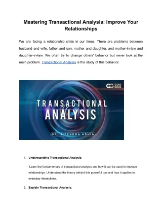 Mastering Transactional Analysis: Improve Your Relationships | GuniGuru