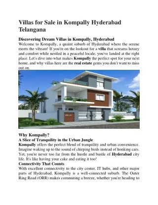 Villas for Sale in Kompally Hyderabad Telangana