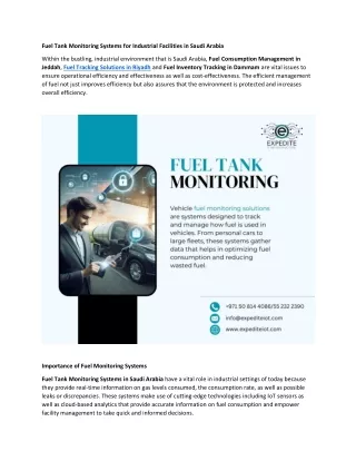 Fuel Tank Monitoring Systems for Industrial Facilities in Saudi Arabia