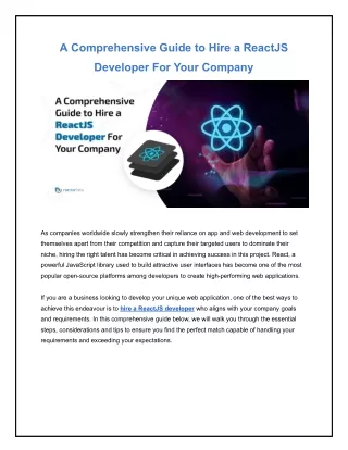 A Comprehensive Guide to Hire a ReactJS Developer For Your Company