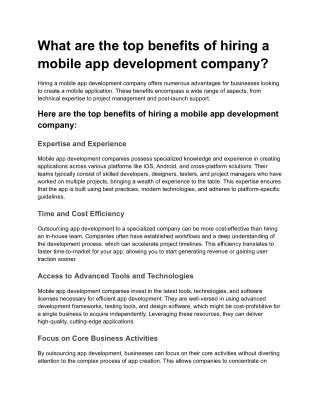 What are the top benefits of hiring a mobile app development company?