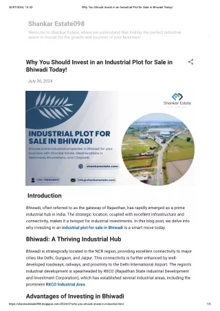 Why You Should Invest in an Industrial Plot for Sale in Bhiwadi Today!