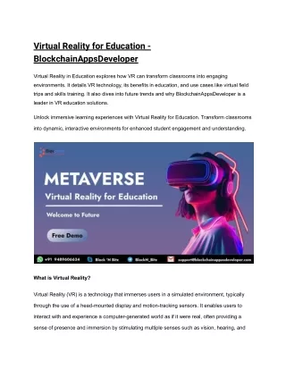 Virtual Reality for Education - BlockchainAppsDeveloper