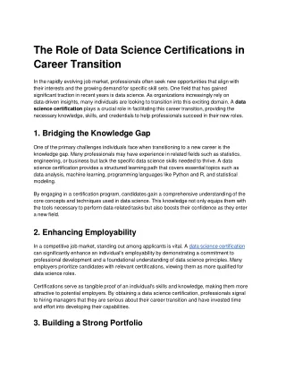 The Role of Data Science Certifications in Career Transition