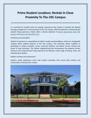 Prime Student Locations Rentals In Close Proximity To The USC Campus