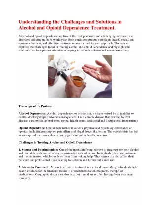 Understanding the Challenges and Solutions in Alcohol and Opioid Dependence Treatment