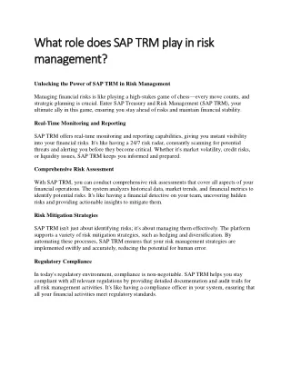 What role does SAP TRM play in risk management?