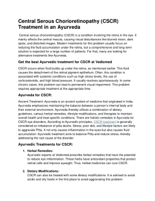 Central Serous Chorioretinopathy (CSCR) Treatment in an Ayurveda