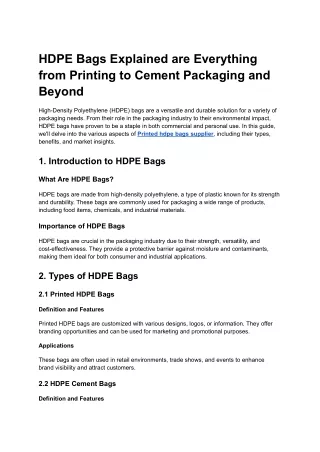 HDPE Bags Explained are Everything from Printing to Cement Packaging and Beyond