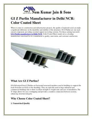 GI Z Purlin Manufacturer in Delhi NCR: Ensuring Strength and Durability