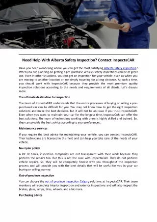 Need Help With Alberta Safety Inspection? Contact InspectaCAR