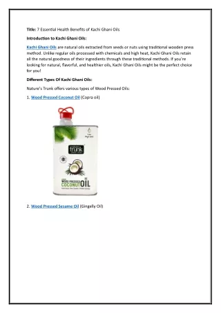 7 Essential Health Benefits of Kachi Ghani Oils
