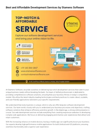 Best and Affordable Development Services by Stamens Software