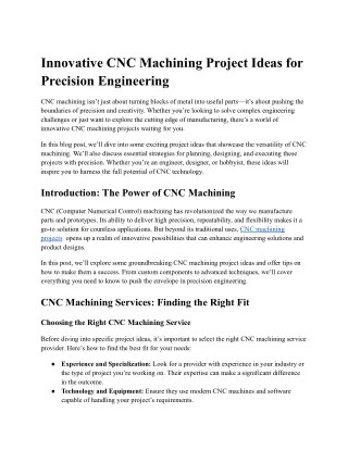 Innovative CNC Machining Project Ideas for Precision Engineering