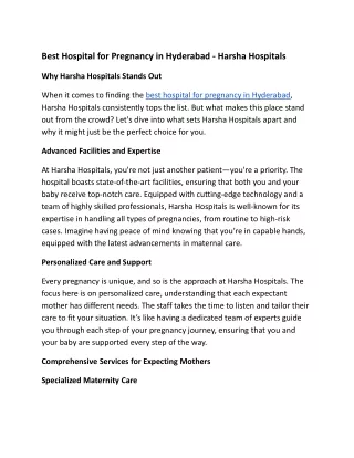 Best Hospital for Pregnancy in Hyderabad - Harsha Hospitals