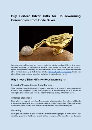 Buy Perfect Silver Gifts for Housewarming Ceremonies From Code Silver