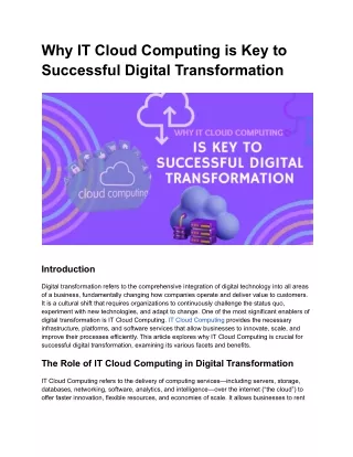 Why IT Cloud Computing is Key to Successful Digital Transformation