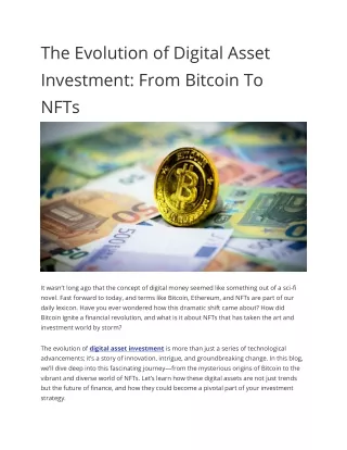 The Evolution of Digital Asset Investment From Bitcoin To NFTs