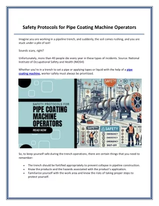 Safety Protocols for Pipe Coating Machine Operators