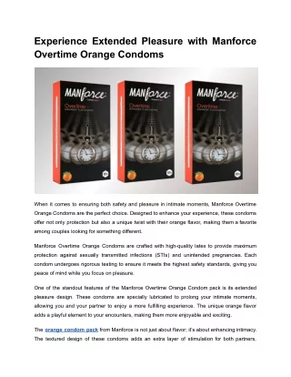 Experience Extended Pleasure with Manforce Overtime Orange Condoms