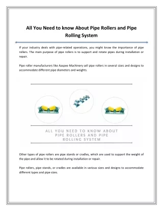 All You Need to know About Pipe Rollers and Pipe Rolling System