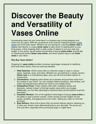 Exclusive Vases Online - Enhance Your Home with Dusaan