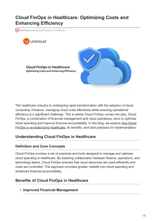 Cloud FinOps in Healthcare: Optimizing Costs and Enhancing Efficiency