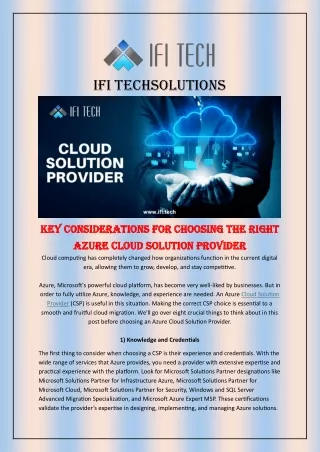 Key Considerations for Choosing the Right Azure Cloud Solution Provider