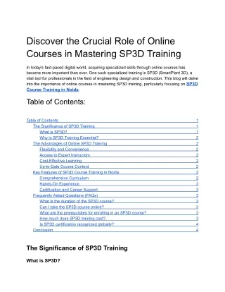 Discover the Crucial Role of Online Courses in Mastering SP3D Training