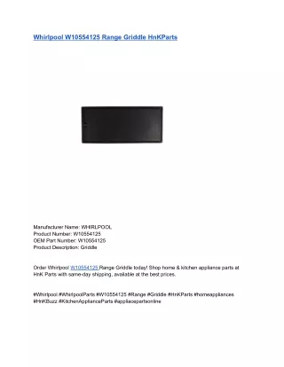 Whirlpool W10554125 Range Griddle HnKParts