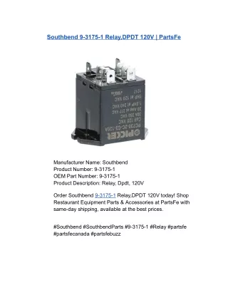 Southbend 9-3175-1 Relay,DPDT 120V | PartsFe