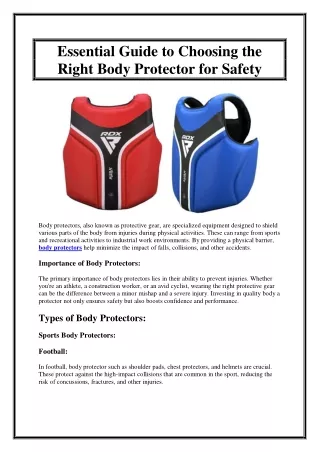 Essential Guide to Choosing the Right Body Protector for Safety
