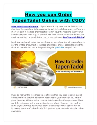 How you can Order TapenTadol Online with COD?