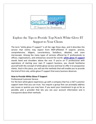 Explore the Tips to Provide Top-Notch White Glove IT Support to Your Clients