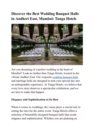 Discover the Best Wedding Banquet Halls in Andheri East, Mumbai: Tunga Hotels